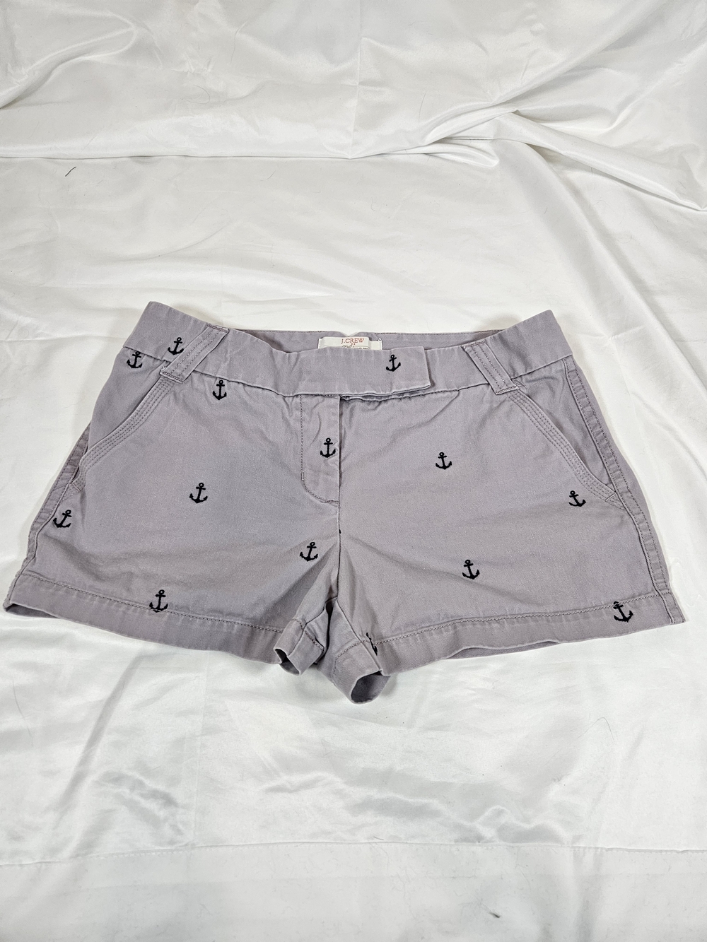 J. Crew Lavender Jean Shorts with Navy Anchor Embroidery Nautical Fisherman